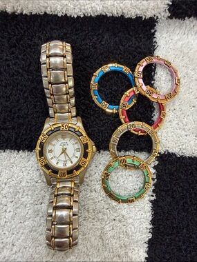Anne Klein Two-Tone Bracelet Watch with Interchangeable Color Bezels